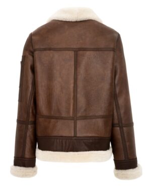 kożuch męski w brązowym kolorze z białym futrzanym kołnierzem i mankietami