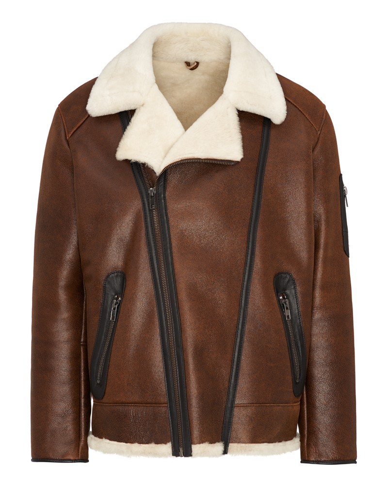 Kożuch męski z wełnianym kołnierzem i dwoma bocznymi kieszeniami