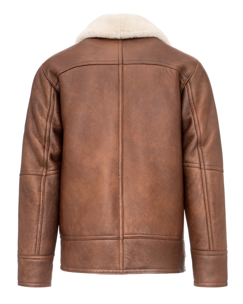 Kożuch męski z kołnierzem z futra i prostym krojem