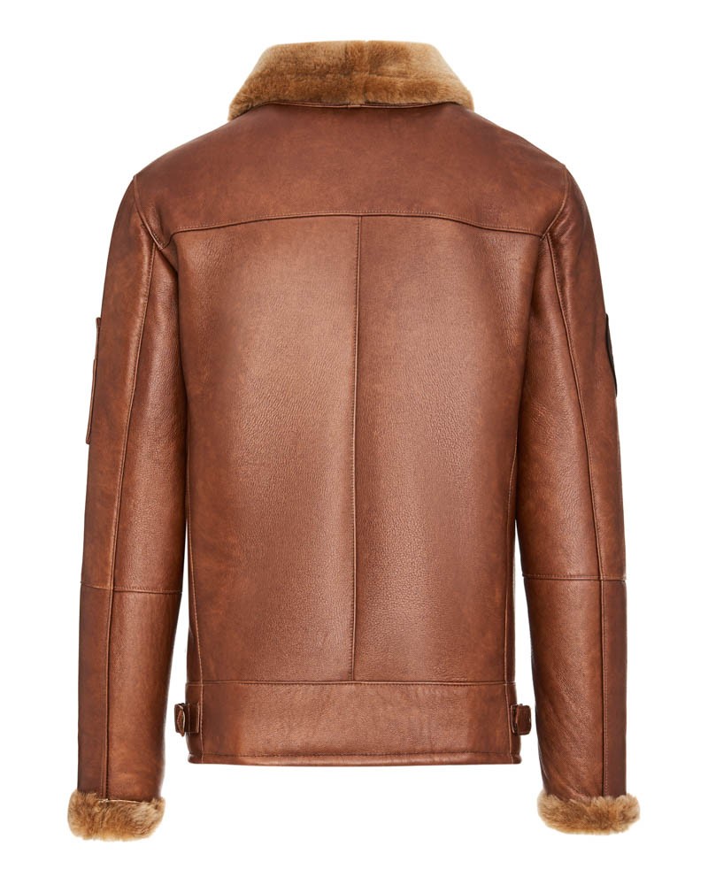 Kożuch męski w kolorze brązowym z futrzanym kołnierzem i stylowym krojem