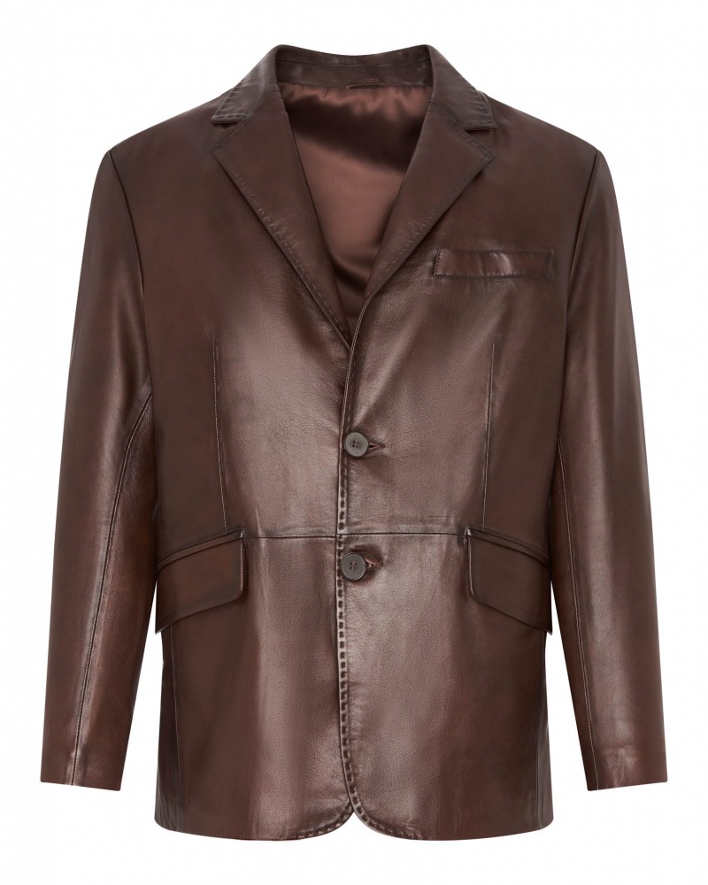 Marynarka skórzana z klasycznym kołnierzem i dwoma kieszeniami z przodu