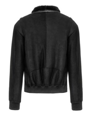 Kożuch męski w kolorze czarnym z miękkim kołnierzem i elastycznym dołem oraz mankietami